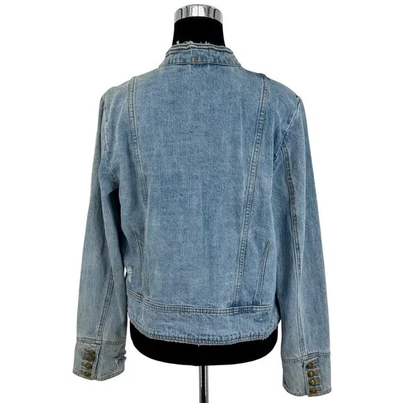 RARE Free People Military Denim Jacket L| Coastal Cowgirl Grunge Boho Streetwear - Picture 7 of 16